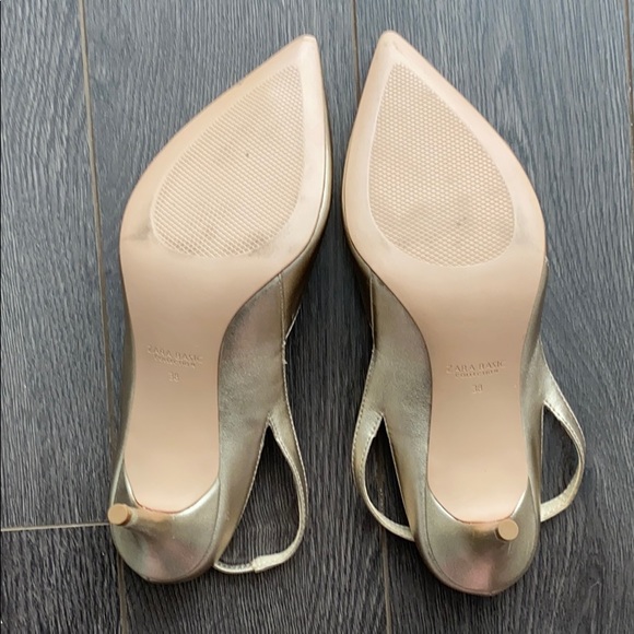 Zara Basic sling back mid heels shoes Gold - Picture 4 of 4